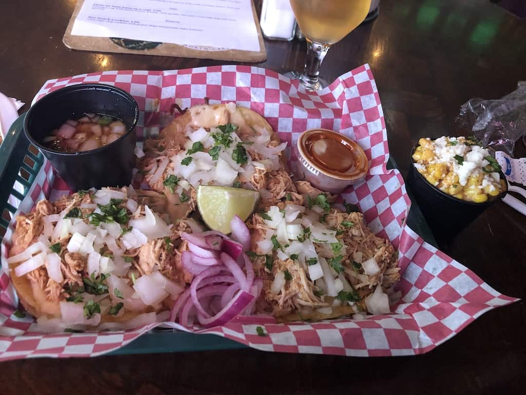 Chicken birria tacos and mexican street corn