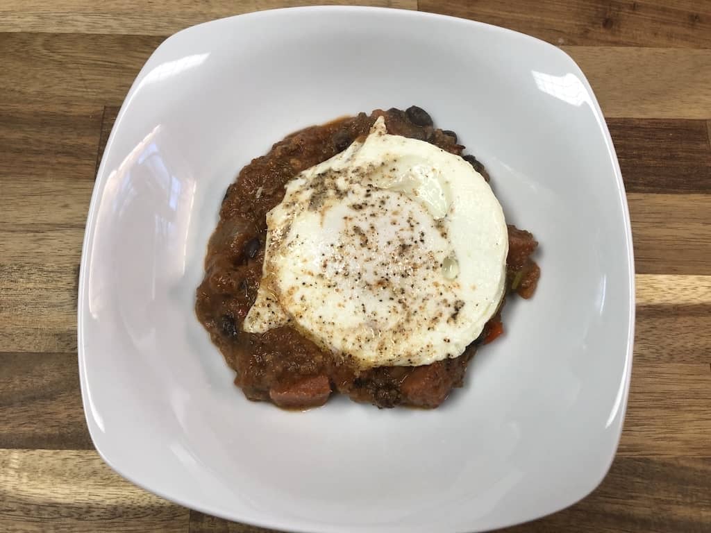 chili with fried egg