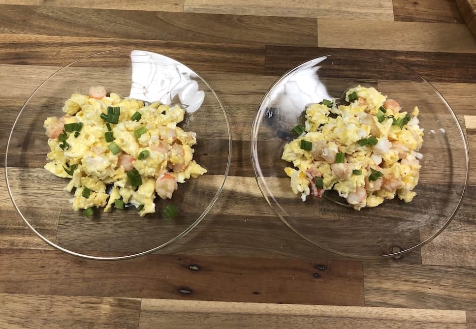 breakfast dishes scrambled eggs with crab and shrimp
