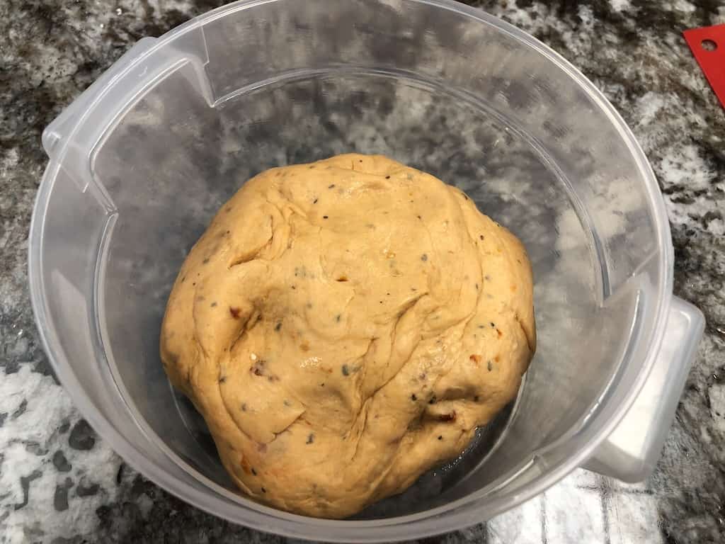 Tomato Basil Bread dough after mixing and kneading