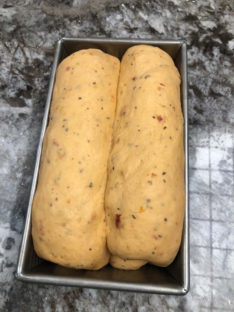 Tomato Basil Bread dough after shaping