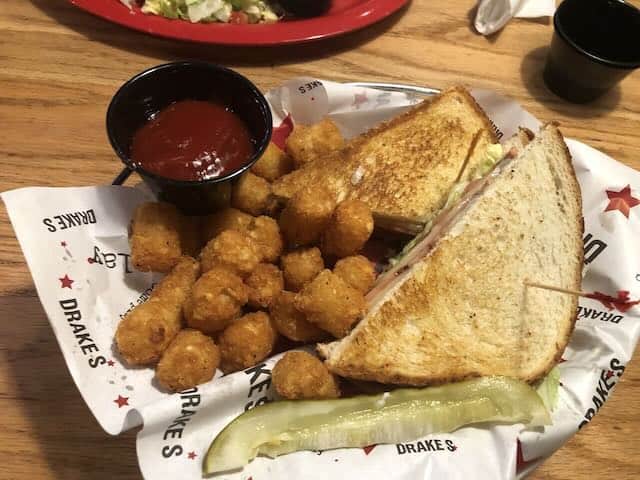 Fried bologna sandwich with tots